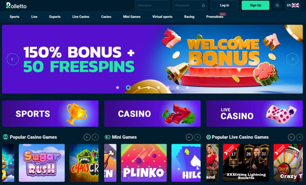 Rolletto Casino homepage